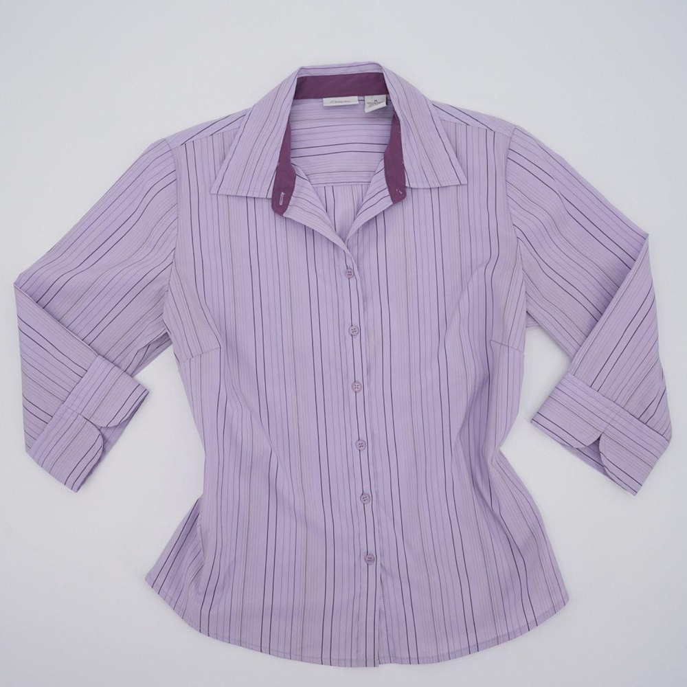 Envision Avenue Lavender Striped Blouse Stretch Three-Quarter Sleeve